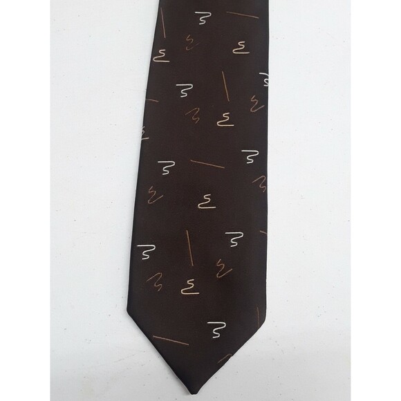 Vtg Lot of 2 Oscar de La Renta Silk Necktie Tie Mens Geometric Red Brown Draws - Picture 3 of 11